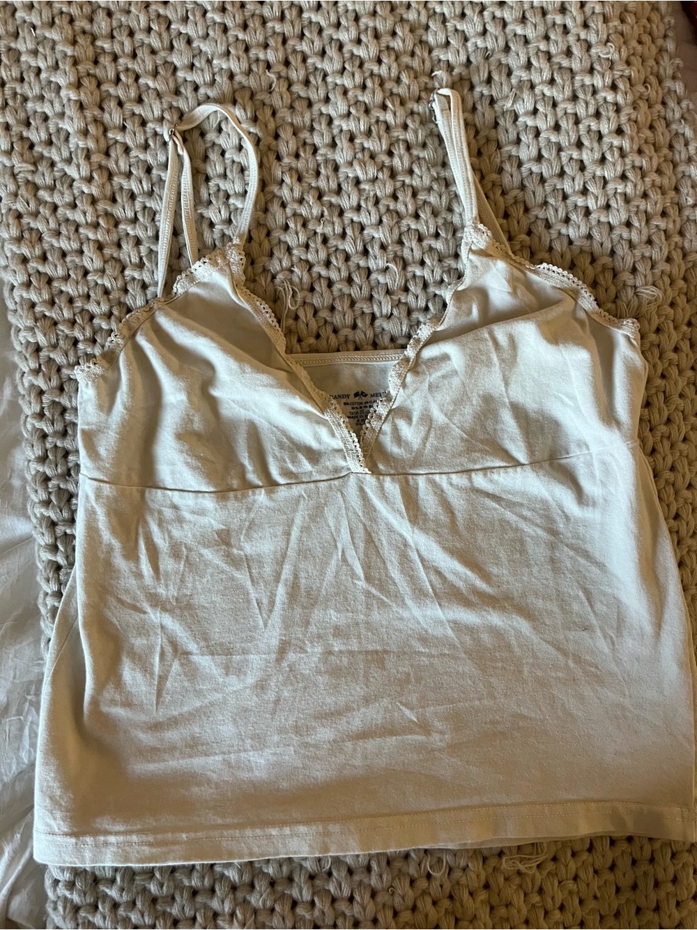 Brandy Melville Cream Lace-Trim Tank Top